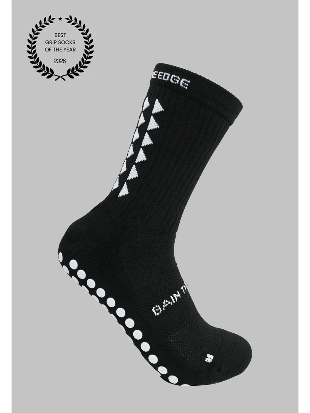 edge Black Crew Grip Socks with White Traction Dots 3.0 mid calf